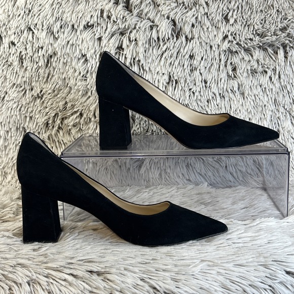 Marc Fisher LTD Zala Suede Block Pump Heels Point Toe Quiet Luxury Career Black - Picture 4 of 10
